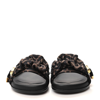 Fendi Satin FF Fendi Feel Slide Sandals 36.5 Tobacco Black 2 of 8