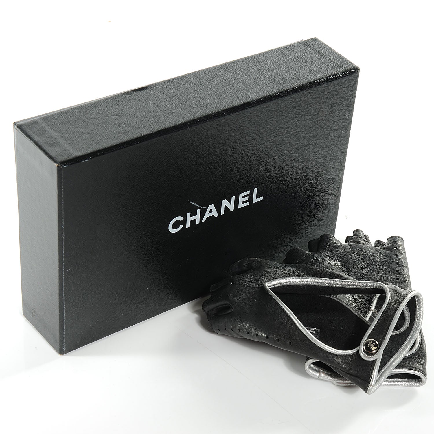 Chanel Lambskin Fingerless CC Gloves Black 7 3 of 5