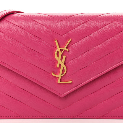 Saint Laurent Grain De Poudre Matelasse Chevron Monogram Envelope Chain Wallet Fresh Fuchsia 7 of 9