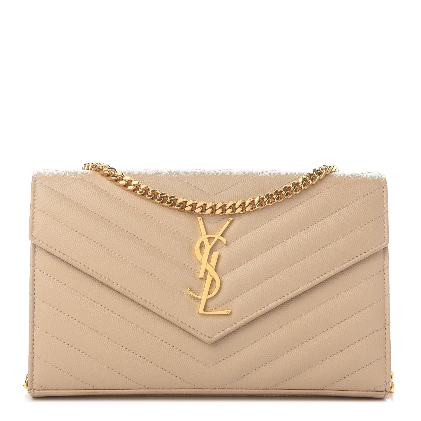 Grain De Poudre Matelasse Chevron Monogram Chain Wallet Nude Powder