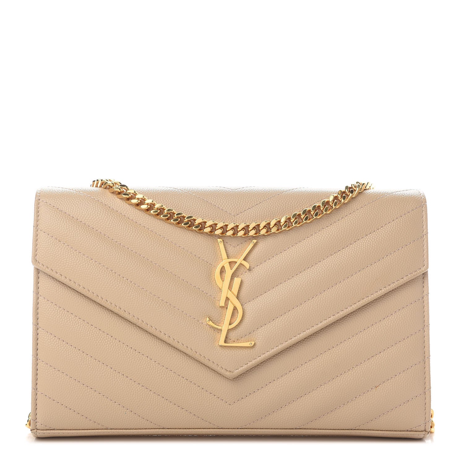 Saint Laurent Grain De Poudre Matelasse Chevron Monogram Chain Wallet Nude Powder 1 of 10