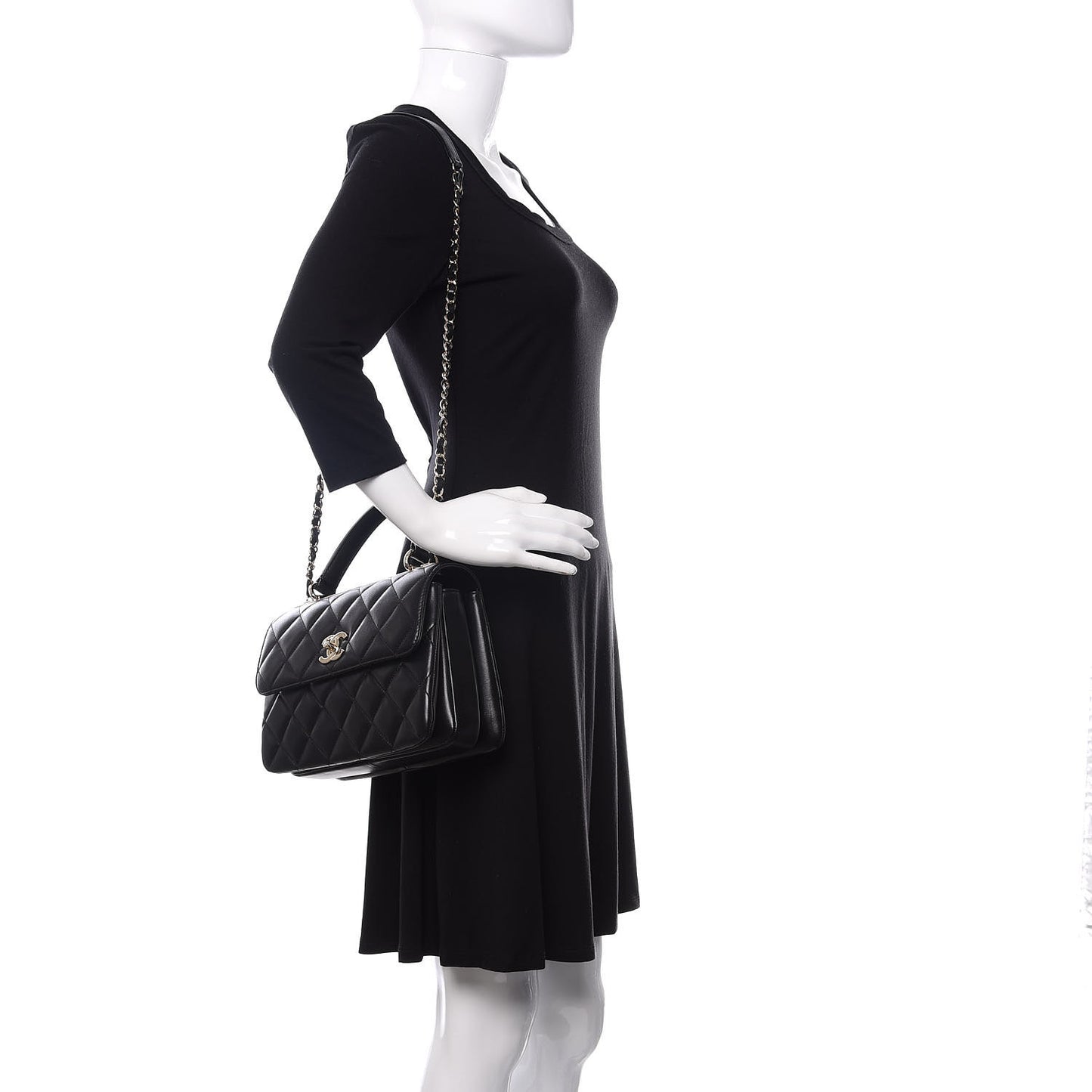 Lambskin Quilted Small Trendy CC Dual Handle Flap Bag Black