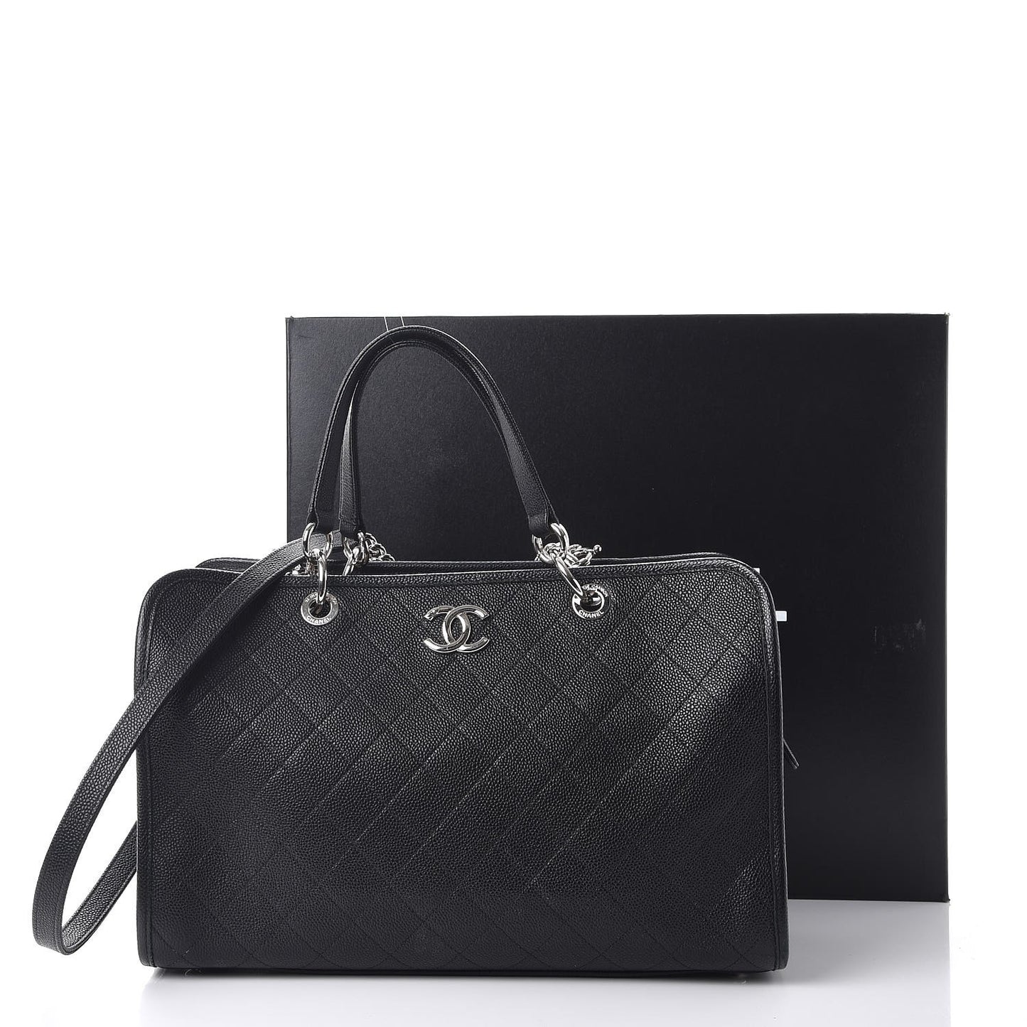 Caviar Stitched Shopping Tote Black