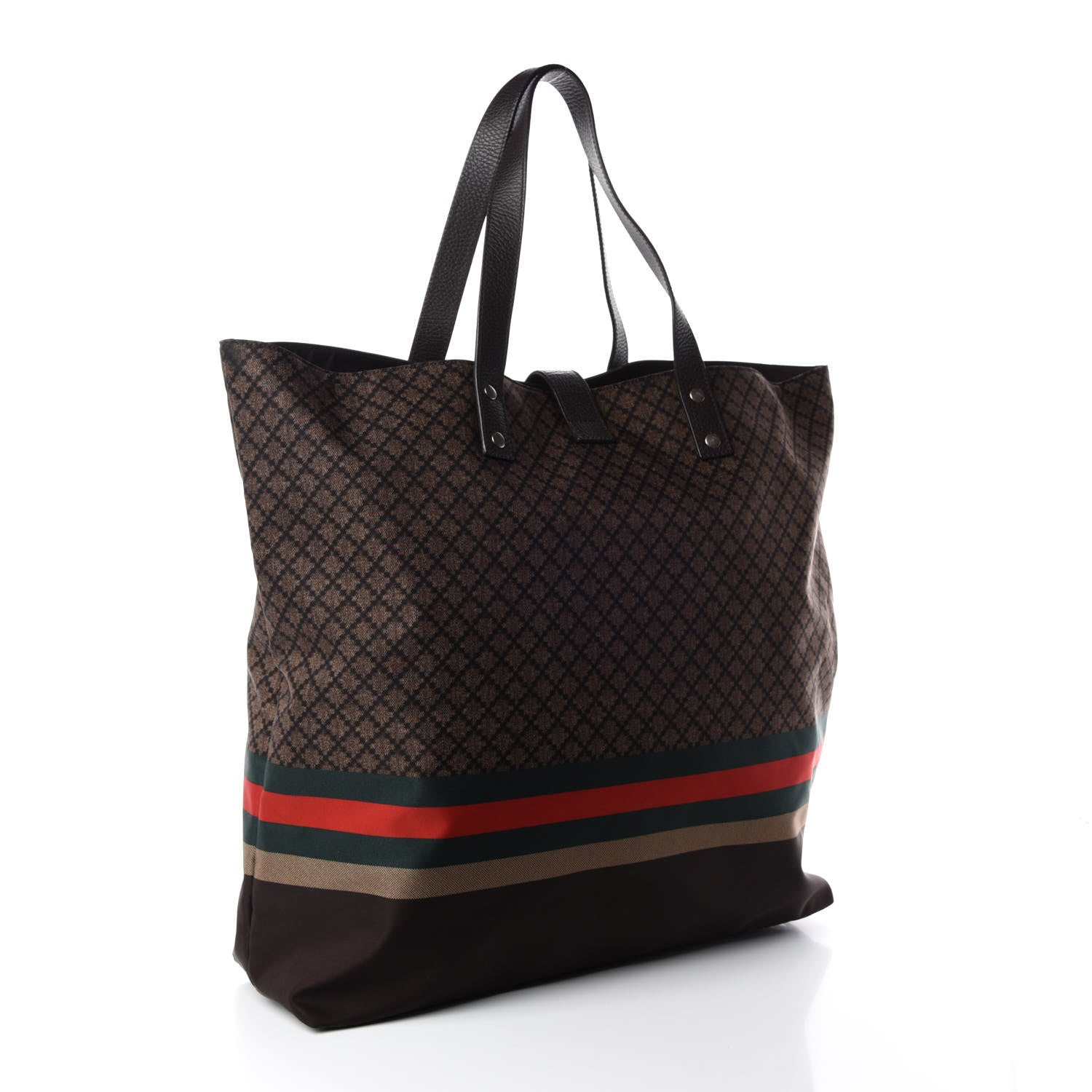 Gucci Nylon Diamante Web Buckle Tote Brown 3 of 9