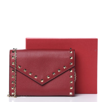 Valentino Garavani Pebbled Calfskin Rockstud Envelope Wallet On Chain Bag Rubino 10 of 10