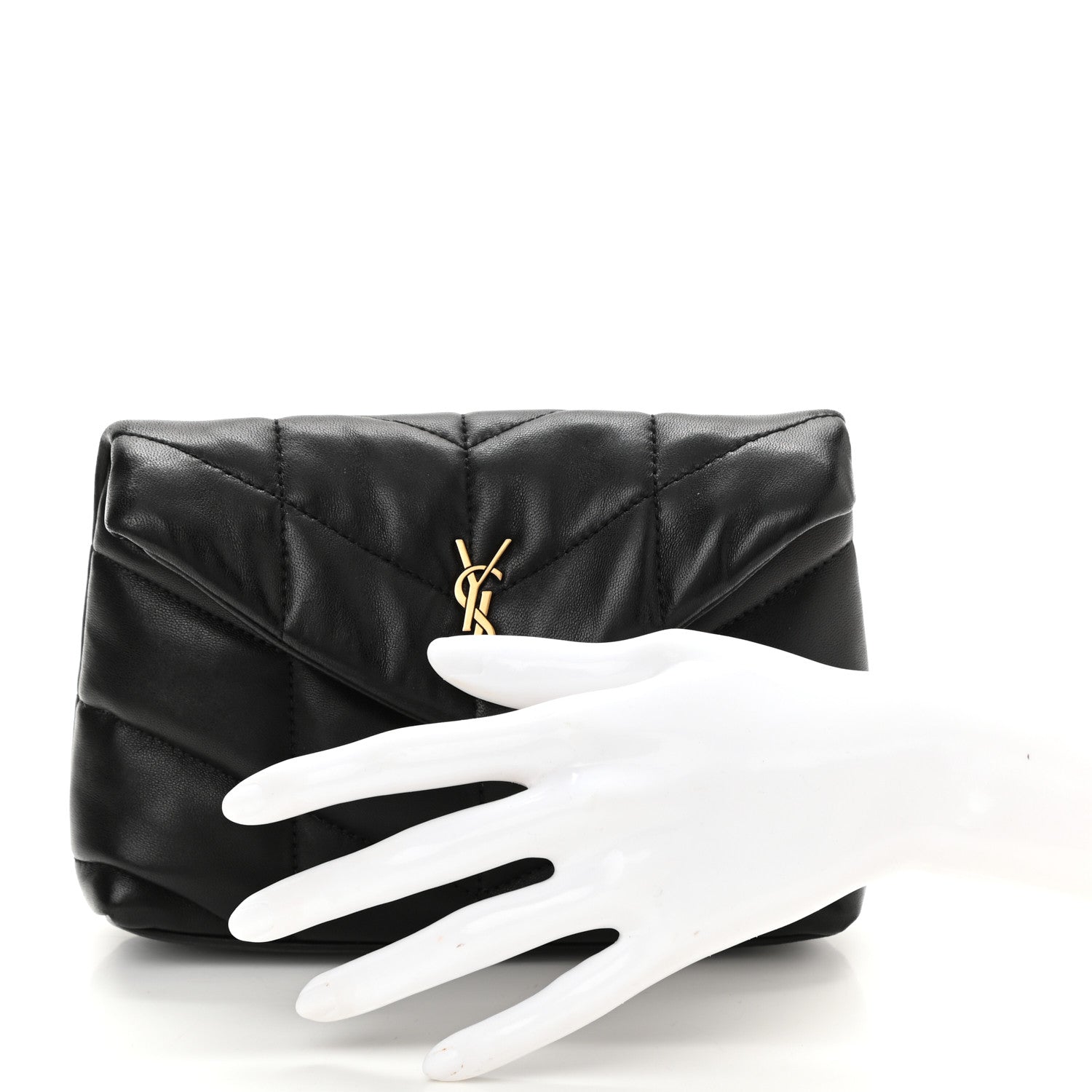 Saint Laurent Lambskin Monogram Loulou Puffer Pouch Clutch Black 3 of 9