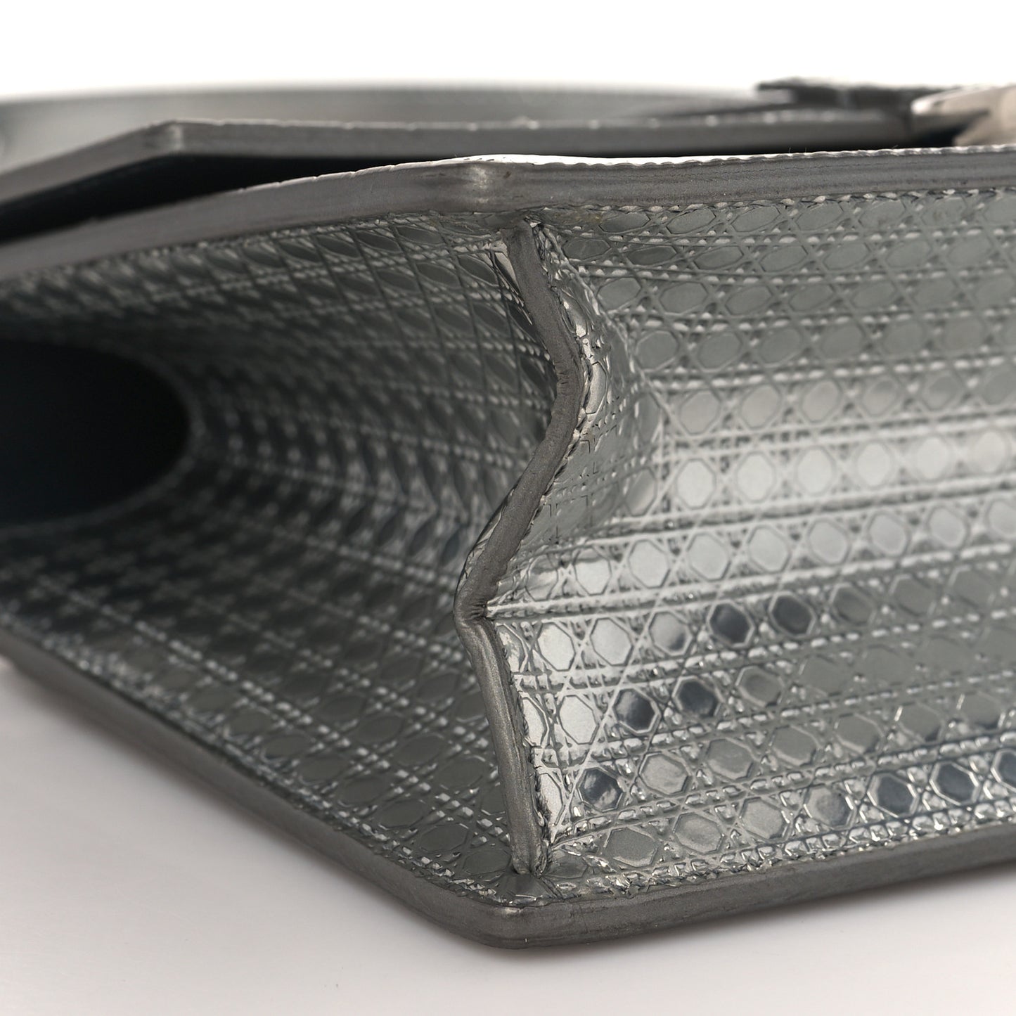 Metallic Patent Micro-Cannage 30 Montaigne Flap Bag Silver