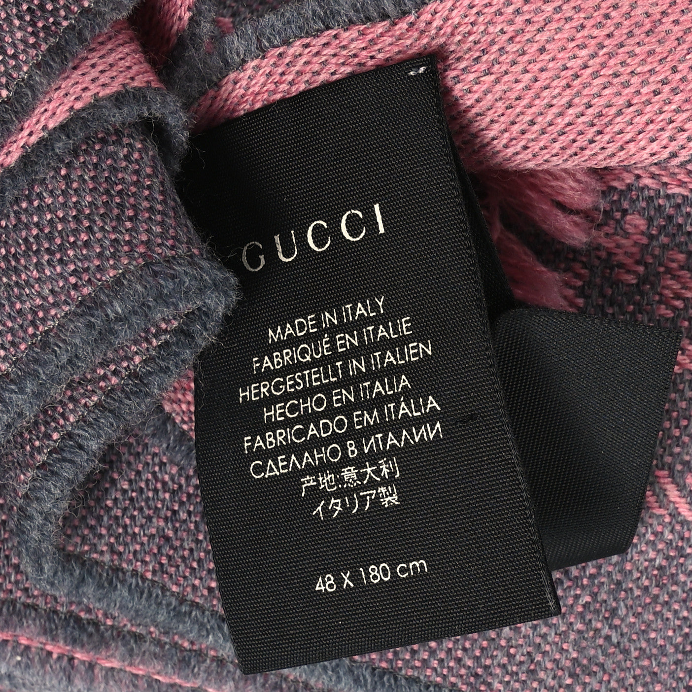 Wool Jacquard GG Monogram Sten Fringe Scarf Graphite Pink