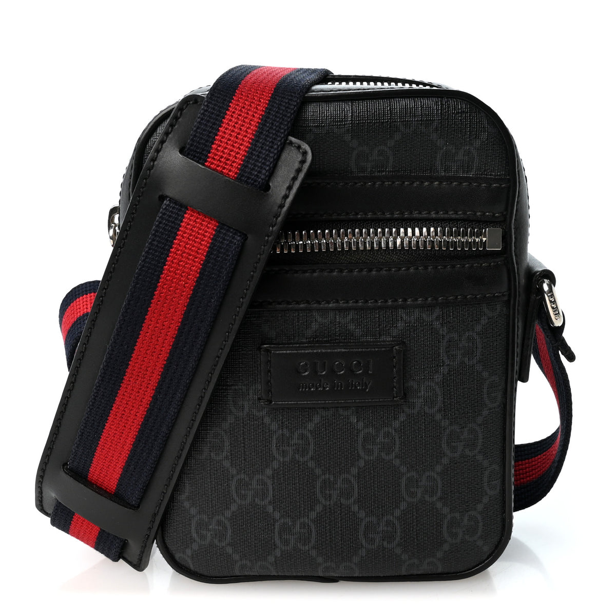 Gucci GG Supreme Monogram Appia Calfskin Web Small Camera Messenger Bag Black Grey 1 of 10