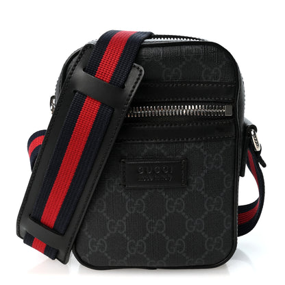 Gucci GG Supreme Monogram Appia Calfskin Web Small Camera Messenger Bag Black Grey 1 of 10
