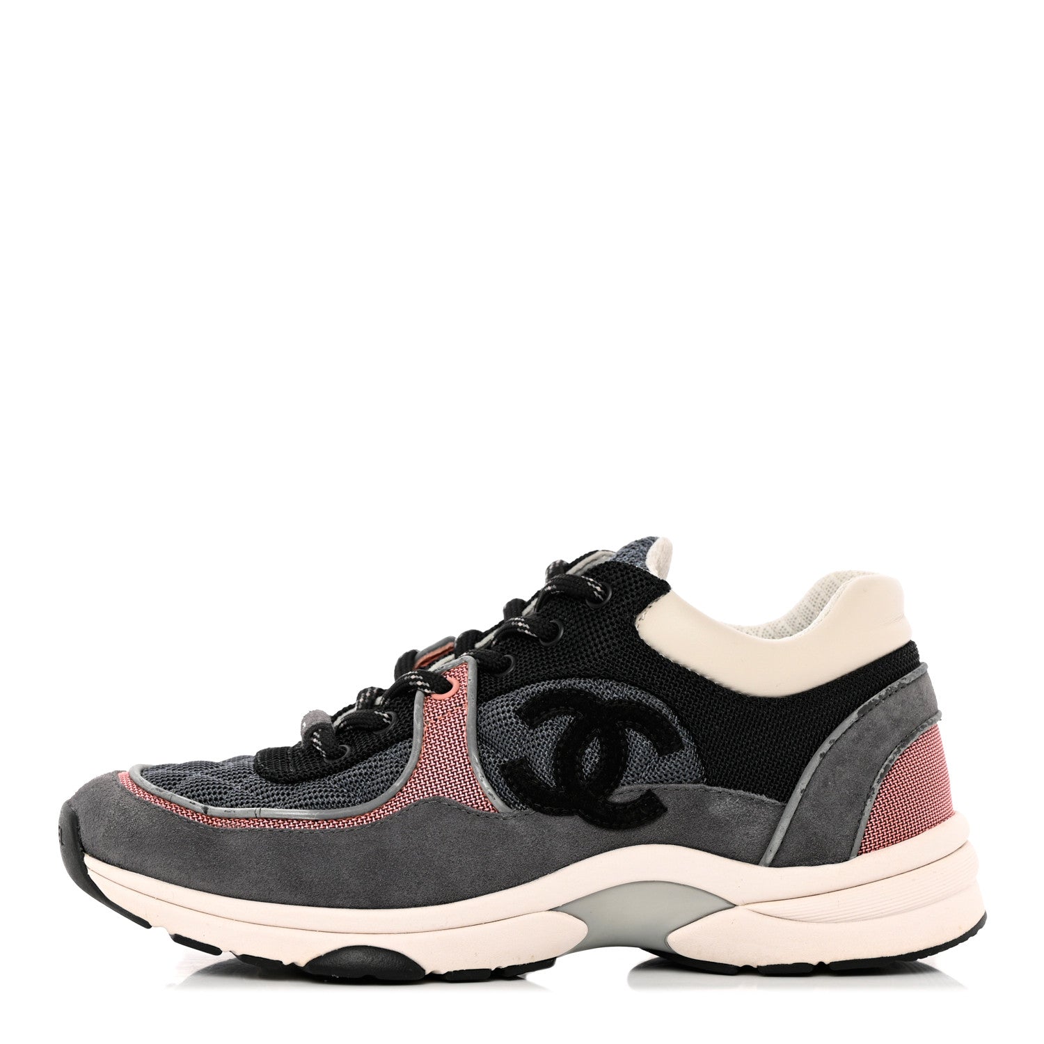 Chanel Nylon Calfskin Suede Womens CC Sneakers 39 Grey Pink 1 of 32
