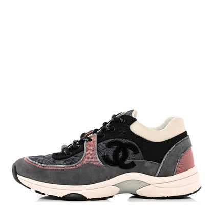 Chanel Nylon Calfskin Suede Womens CC Sneakers 39 Grey Pink 1 of 32