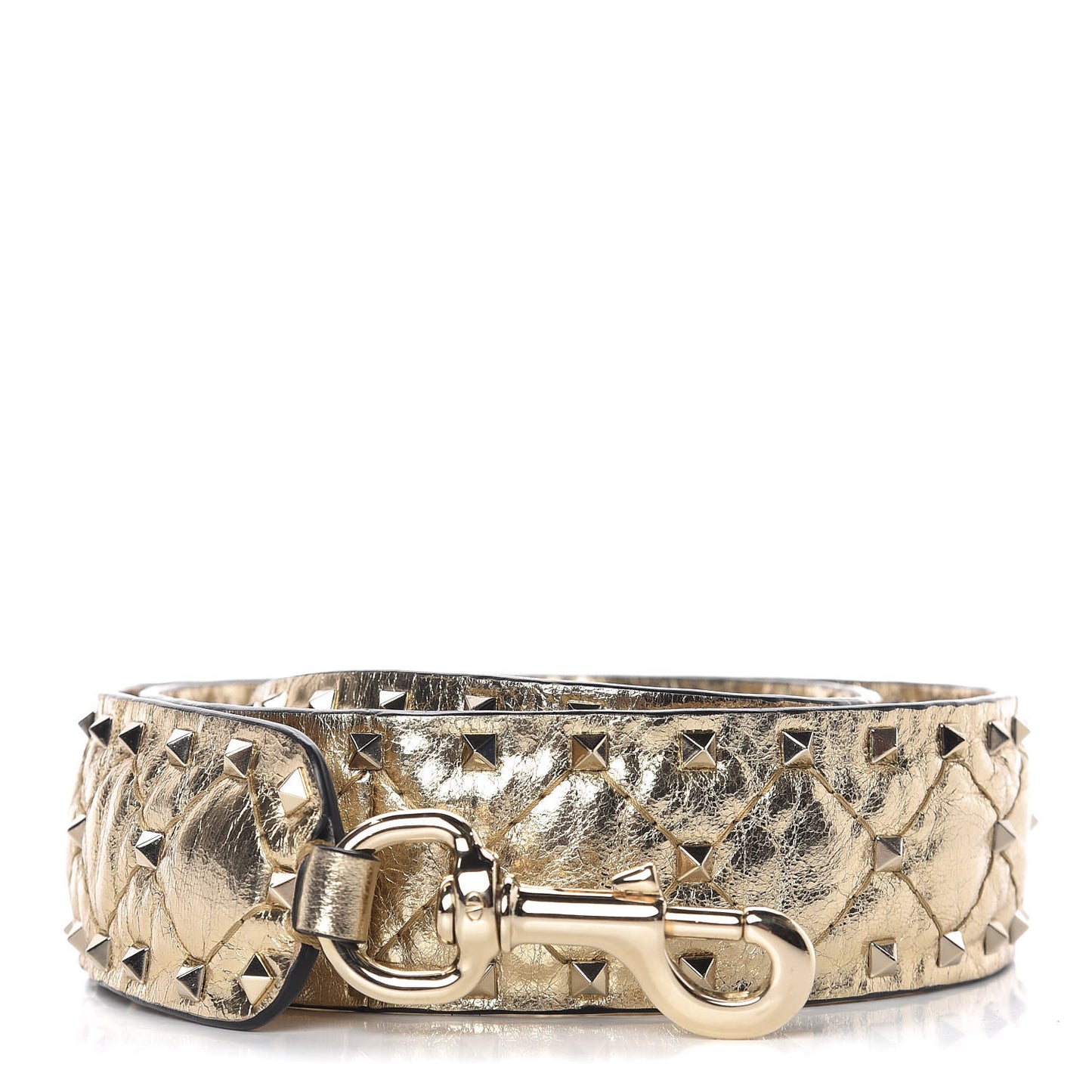 Metallic Wrinkled Lambskin Rockstud Spike Shoulder Strap Mekong