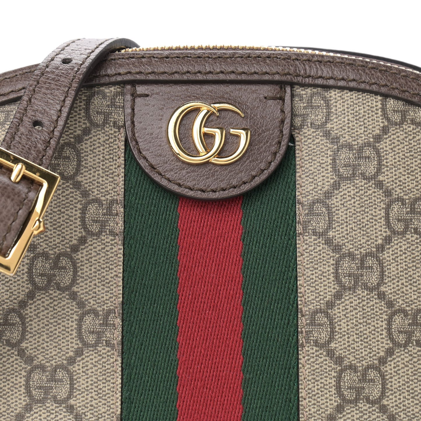GG Supreme Monogram Textured Dollar Calfskin Web Small Ophidia Dome Shoulder Bag Beige Ebony New Acero