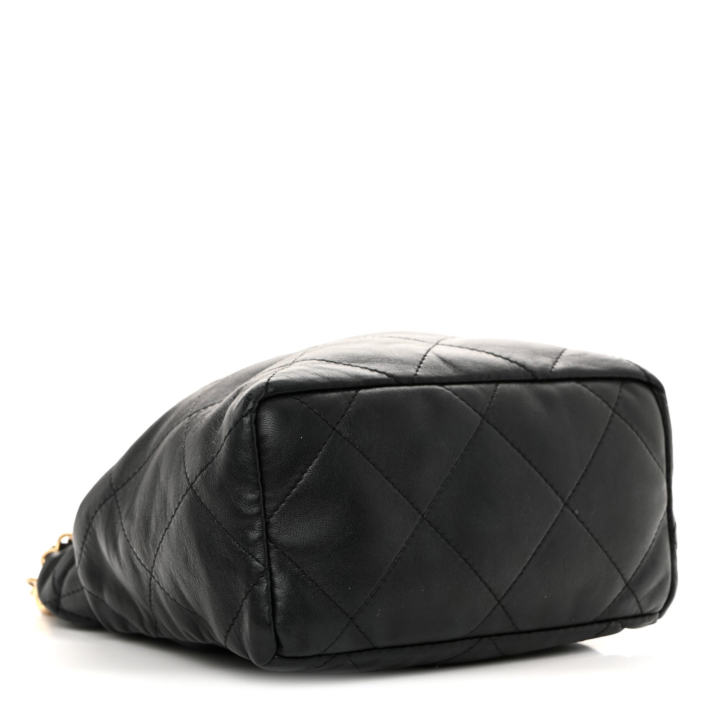 Lambskin Resin Quilted Small Bucket Bag Black