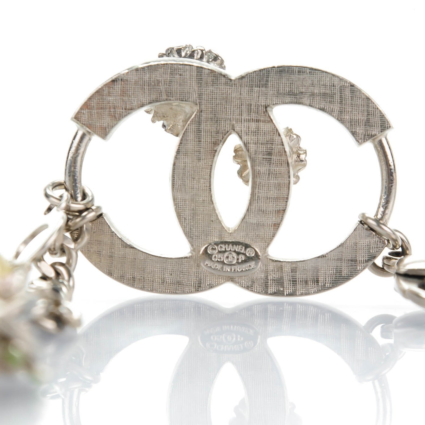 Crystal Enamel Pearl Flower CC Belt Silver