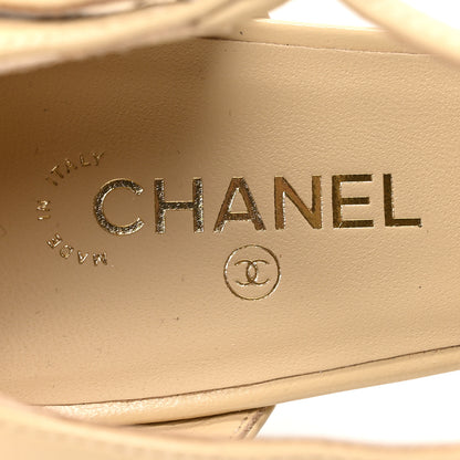 Chanel Lambskin Mary Jane Pumps 35.5 Beige Black 8 of 10
