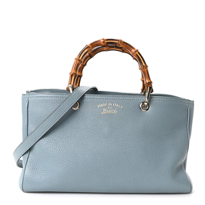 Gucci Pebbled Calfskin Medium Bamboo Shopper Tote Light Blue 1 of 10