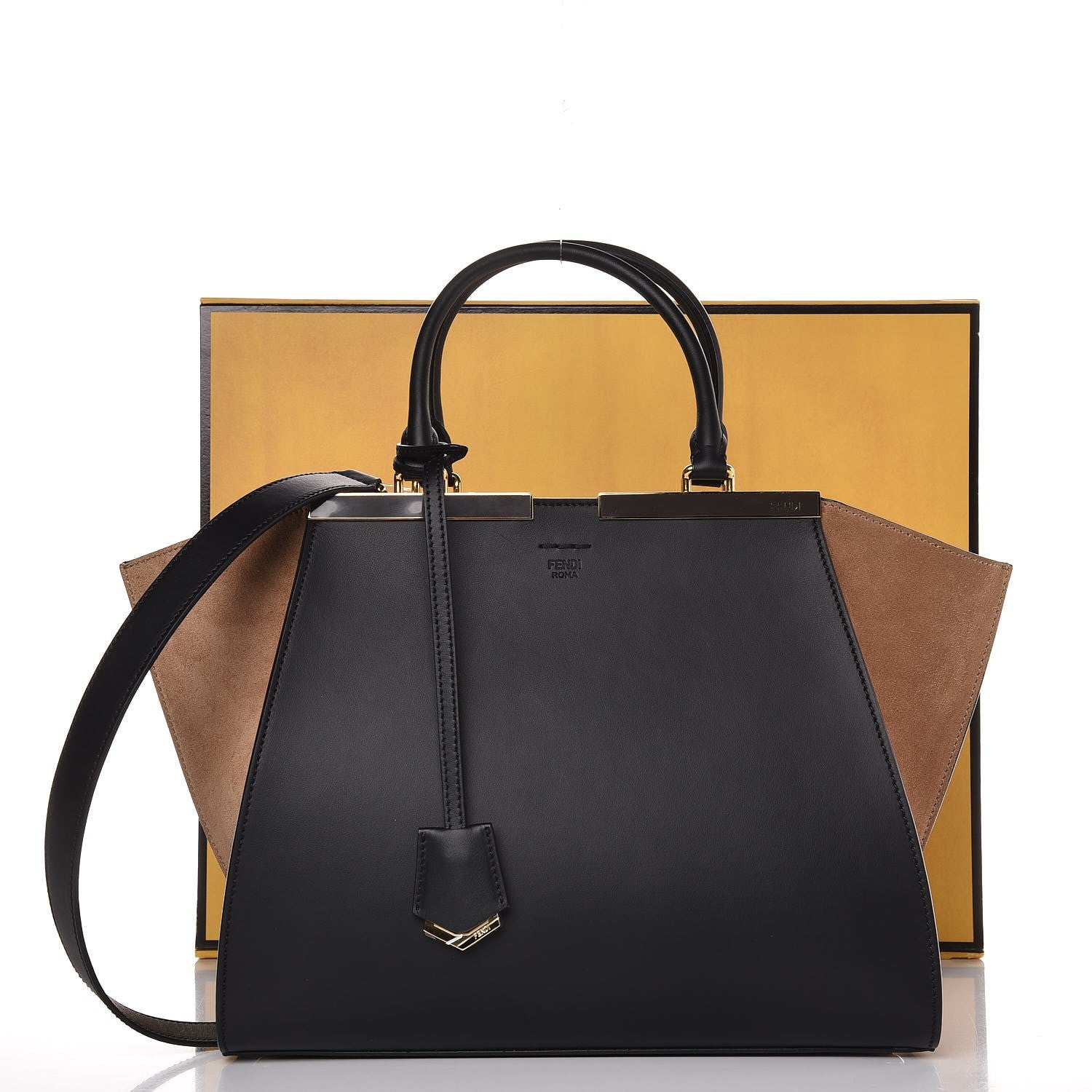 Fendi Vitello Baltico Suede Petite 3Jours Tote Black Marrone Chiaro 10 of 10
