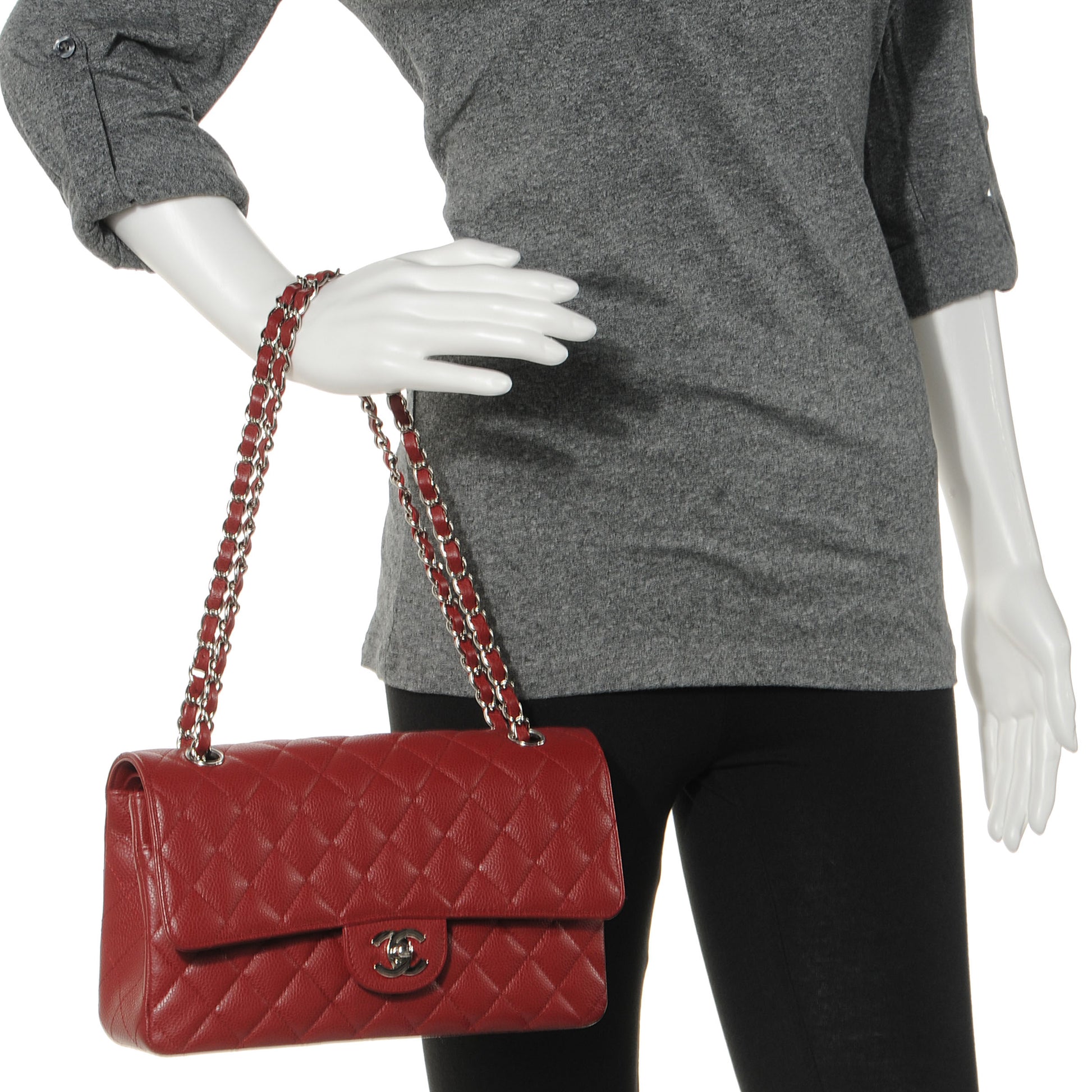 Chanel Caviar Quilted Medium Double Flap Red 2 of 8
