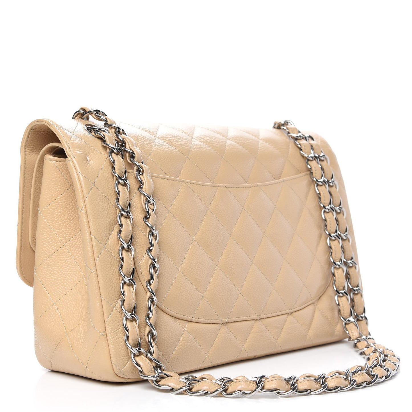 Caviar Quilted Jumbo Double Flap Beige Clair