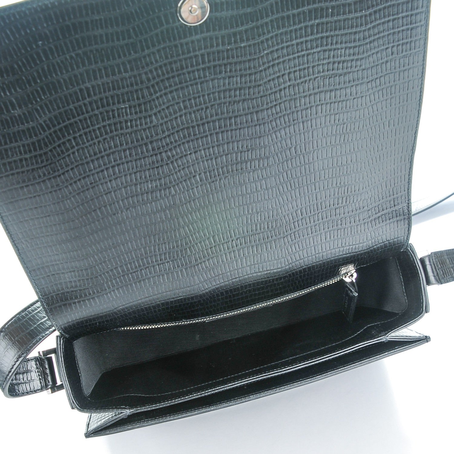 Saint Laurent Lizard Calfskin Embossed Classic Medium Monogram Universite Bag Black 5 of 7