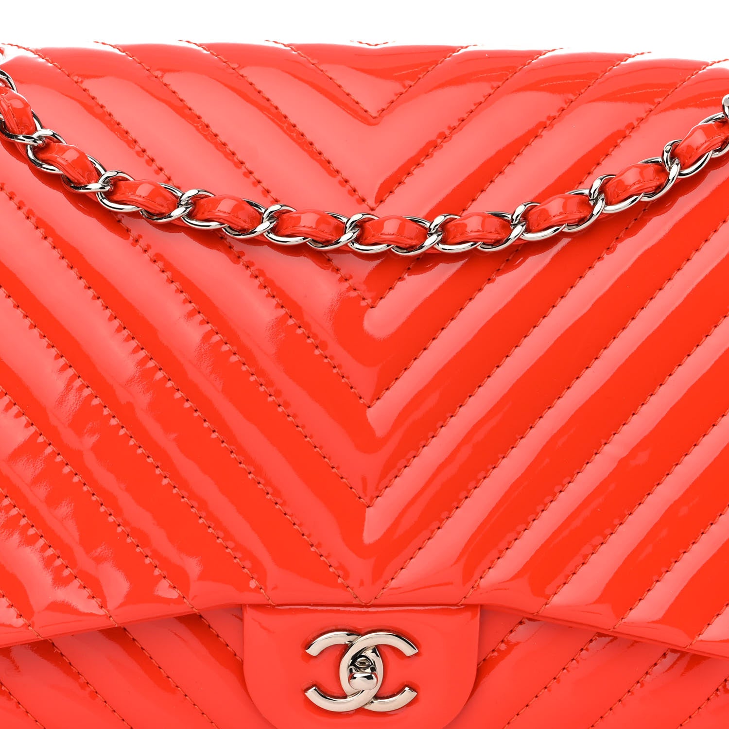 Chanel Patent Chevron Quilted Maxi Single Flap Red 8 of 14