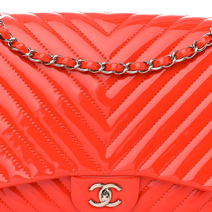 Chanel Patent Chevron Quilted Maxi Single Flap Red 8 of 14