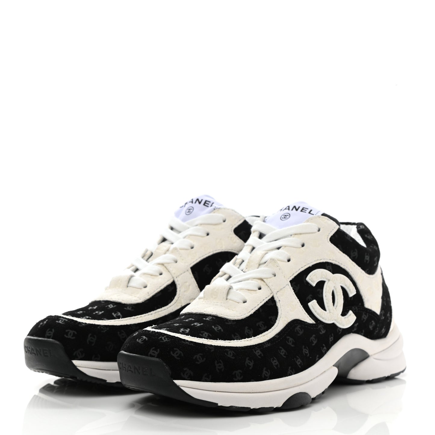Printed Suede Calfskin Womens Sneakers 38 Black White