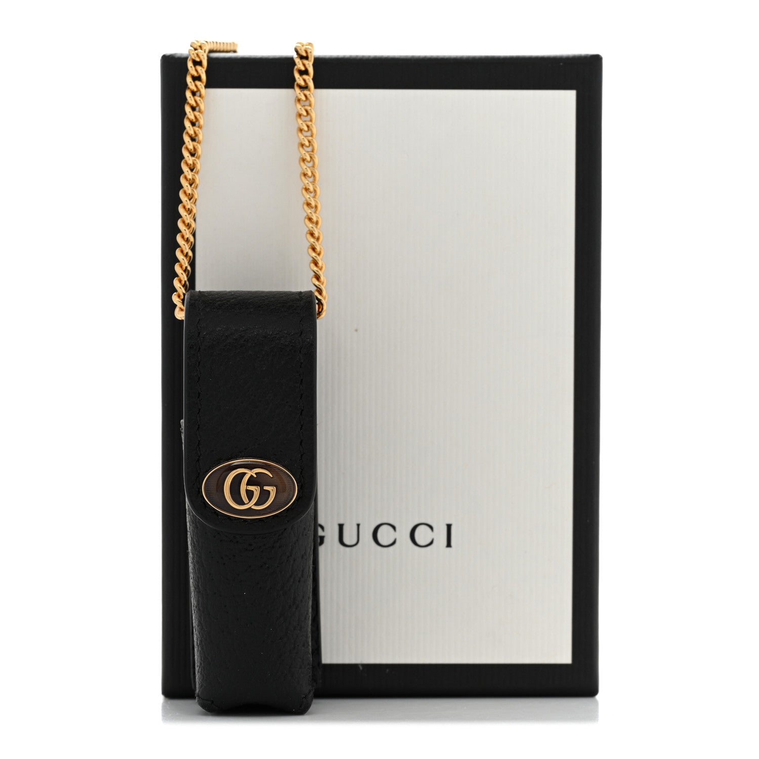 Gucci Textured Dollar Calfskin Enamel GG Lipstick Holder Necklace Black 8 of 8