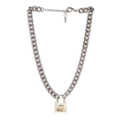 Chanel Resin CC Oversized Padlock Chain Necklace Silver Pearly White 3 of 6