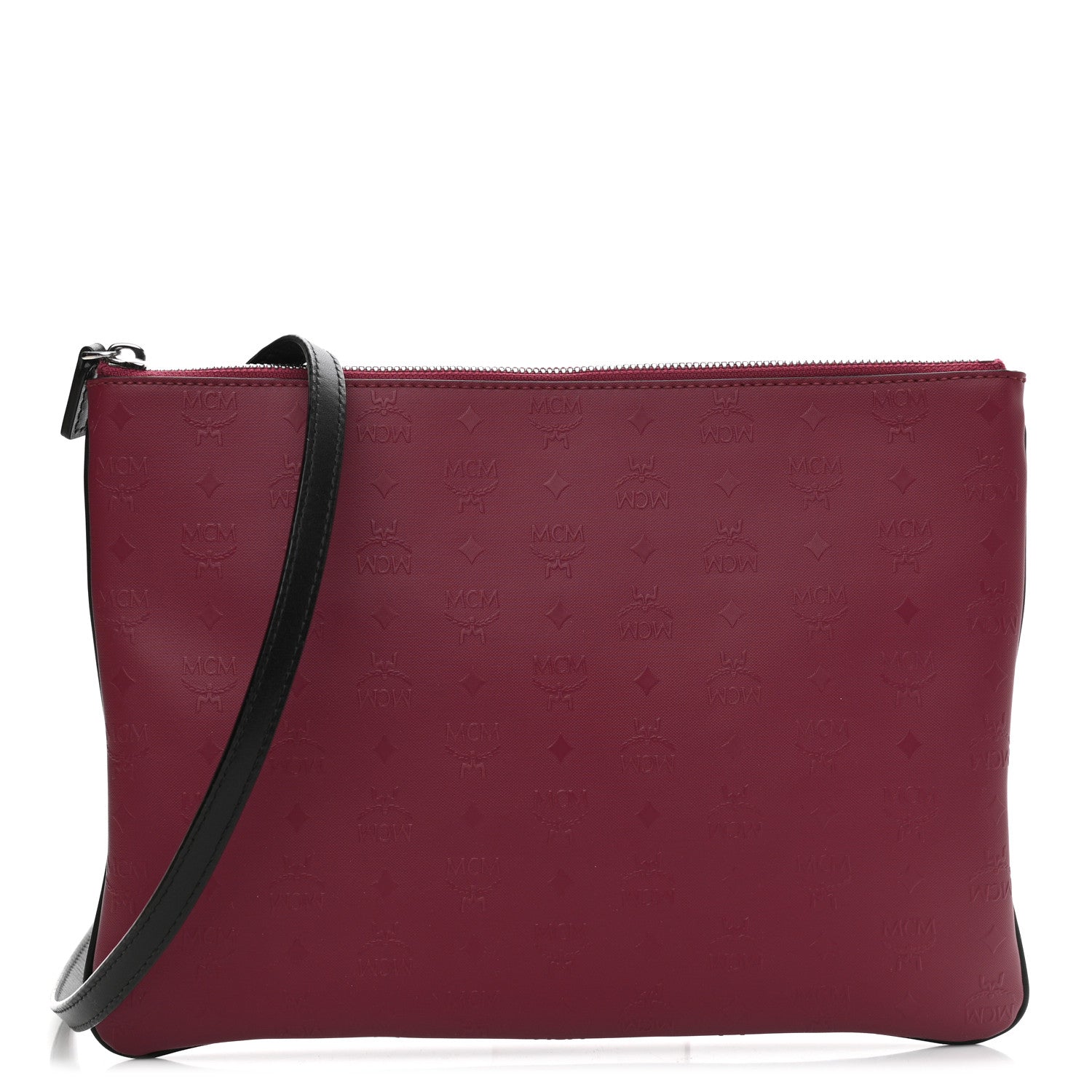 MCM Calfskin Monogram Coated Canvas Medium Crossbody Pouch Red Black 1 of 9