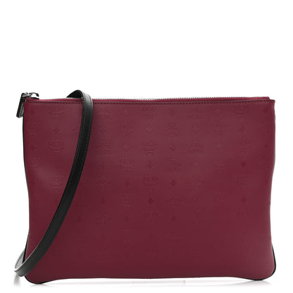 MCM Calfskin Monogram Coated Canvas Medium Crossbody Pouch Red Black 1 of 9