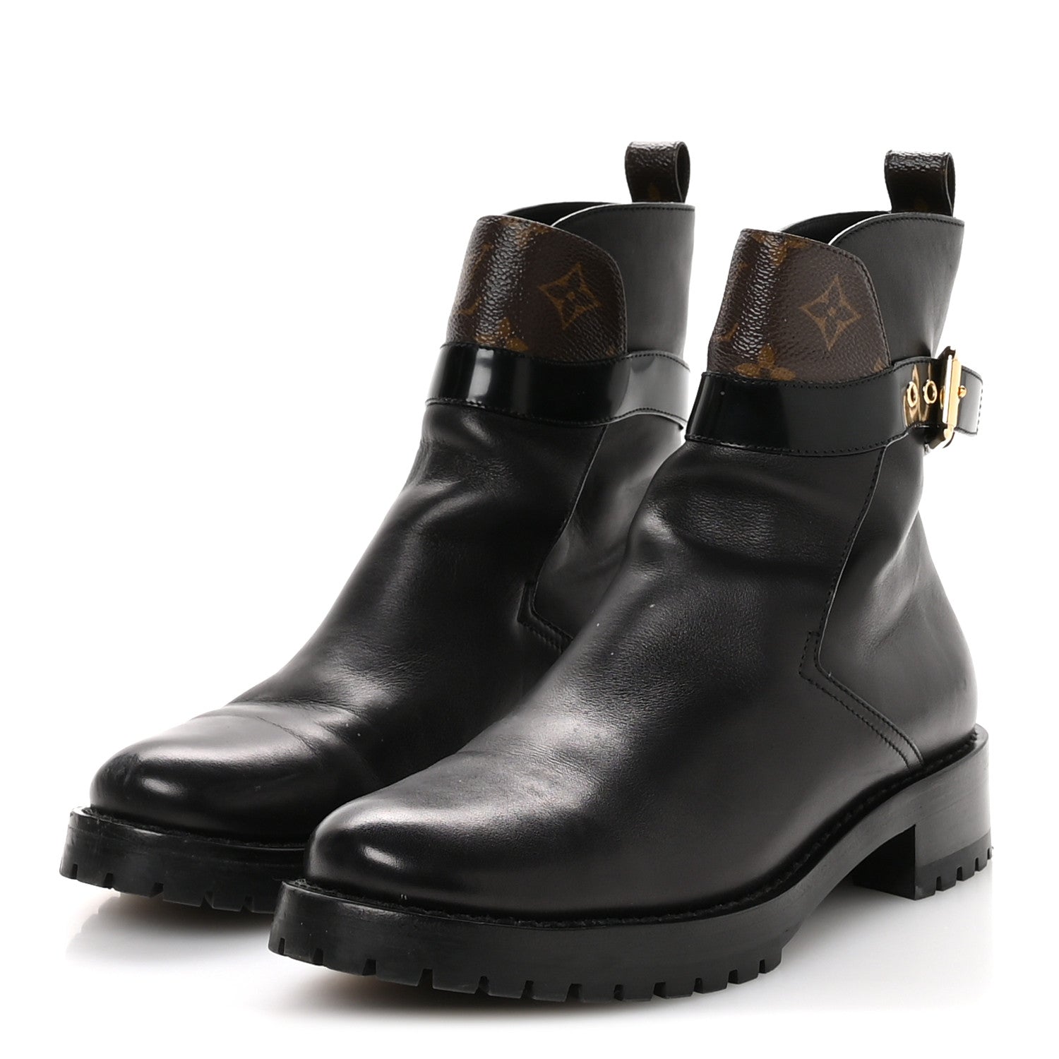 Louis Vuitton Calfskin Monogram Discovery Flat Ankle Boots 38 Black 4 of 9