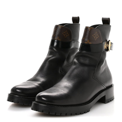 Louis Vuitton Calfskin Monogram Discovery Flat Ankle Boots 38 Black 4 of 9