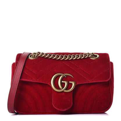 Gucci Velvet Matelasse Mini GG Marmont Shoulder Bag Hibiscus Red 1 of 9