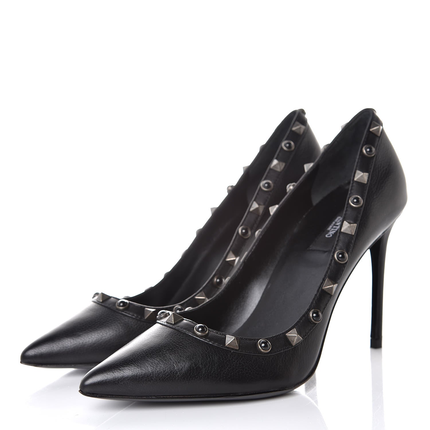 Valentino Garavani Pebbled Calfskin Onyx Rockstud Rolling 100mm Pumps 39 Black 3 of 7