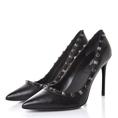 Valentino Garavani Pebbled Calfskin Onyx Rockstud Rolling 100mm Pumps 39 Black 3 of 7