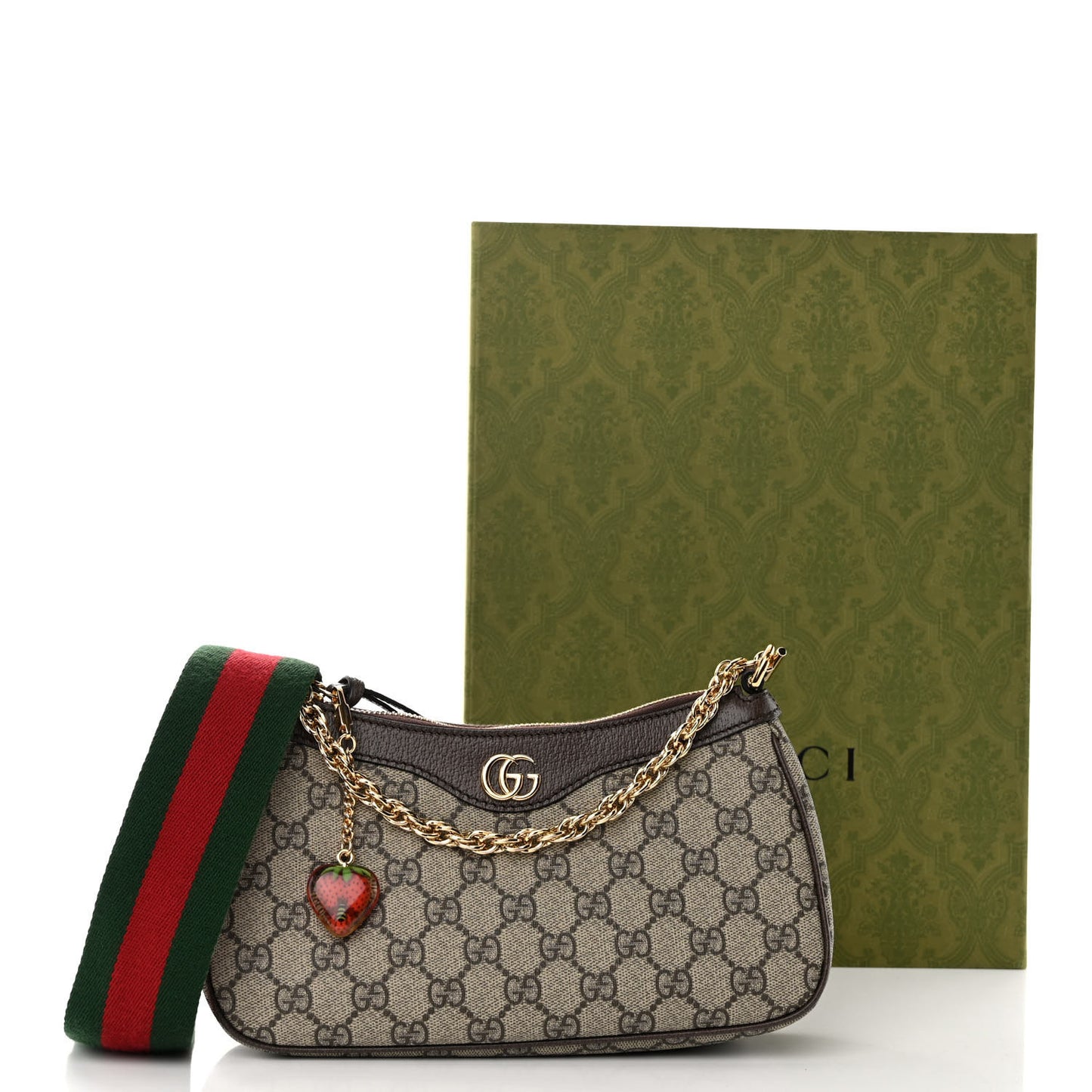 GG Supreme Monogram Textured Dollar Calfskin Web Small Ophidia GG Handbag Beige Ebony New Acero