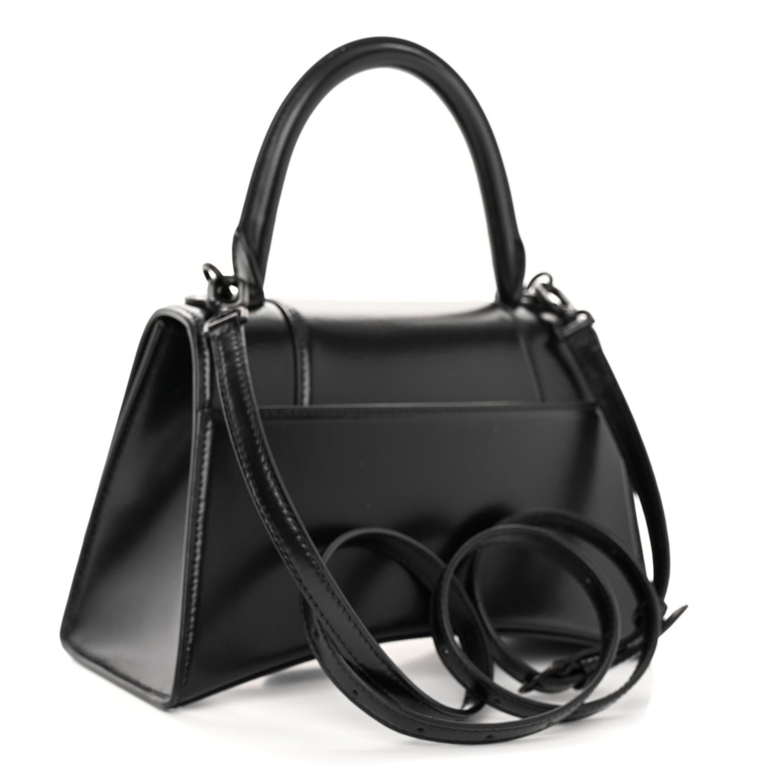 Balenciaga Shiny Box Calfskin Monochrome Small Hourglass Top Handle Bag Black 3 of 9