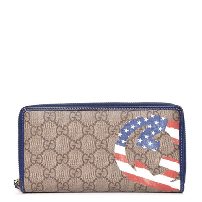 Gucci GG Plus Monogram USA Flag Zip Around Wallet Blue 1 of 9
