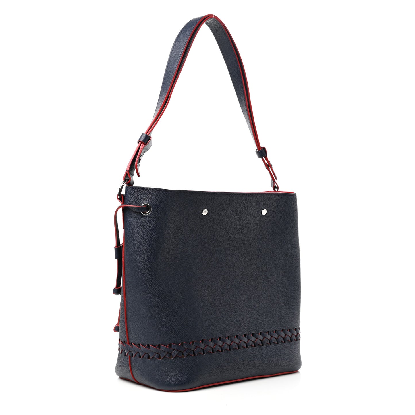 Soft Calfskin Braided Lockme Bucket Marine Rouge