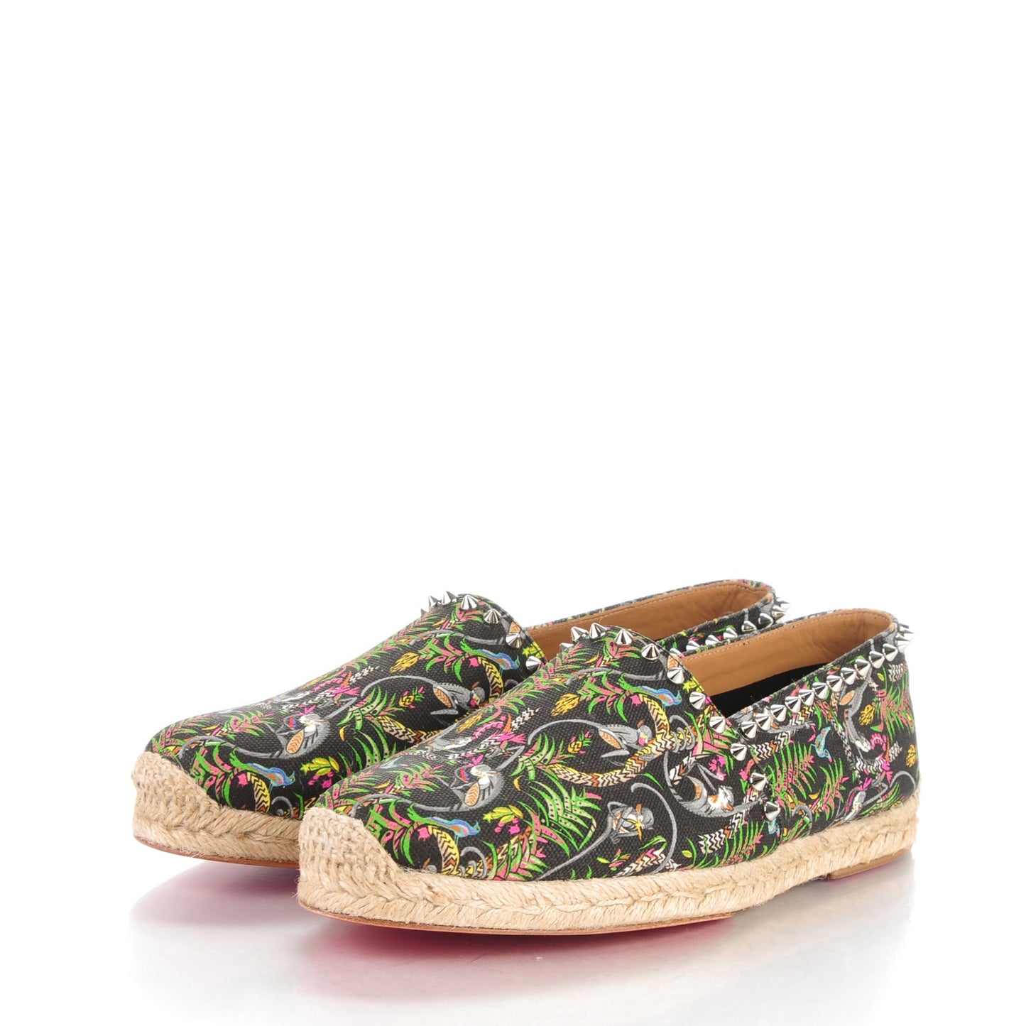Canvas Loubi Jungle Print Ares Spikes Flat Espadrilles 40 Black
