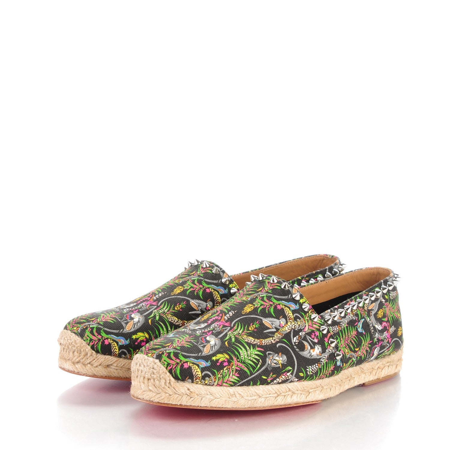 Christian Louboutin Canvas Loubi Jungle Print Ares Spikes Flat Espadrilles 40 Black 3 of 7