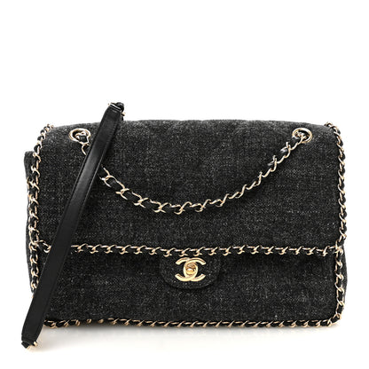 Chanel Wool Tweed Quilted Coco Neige Chain Around Flap Black 1 of 10