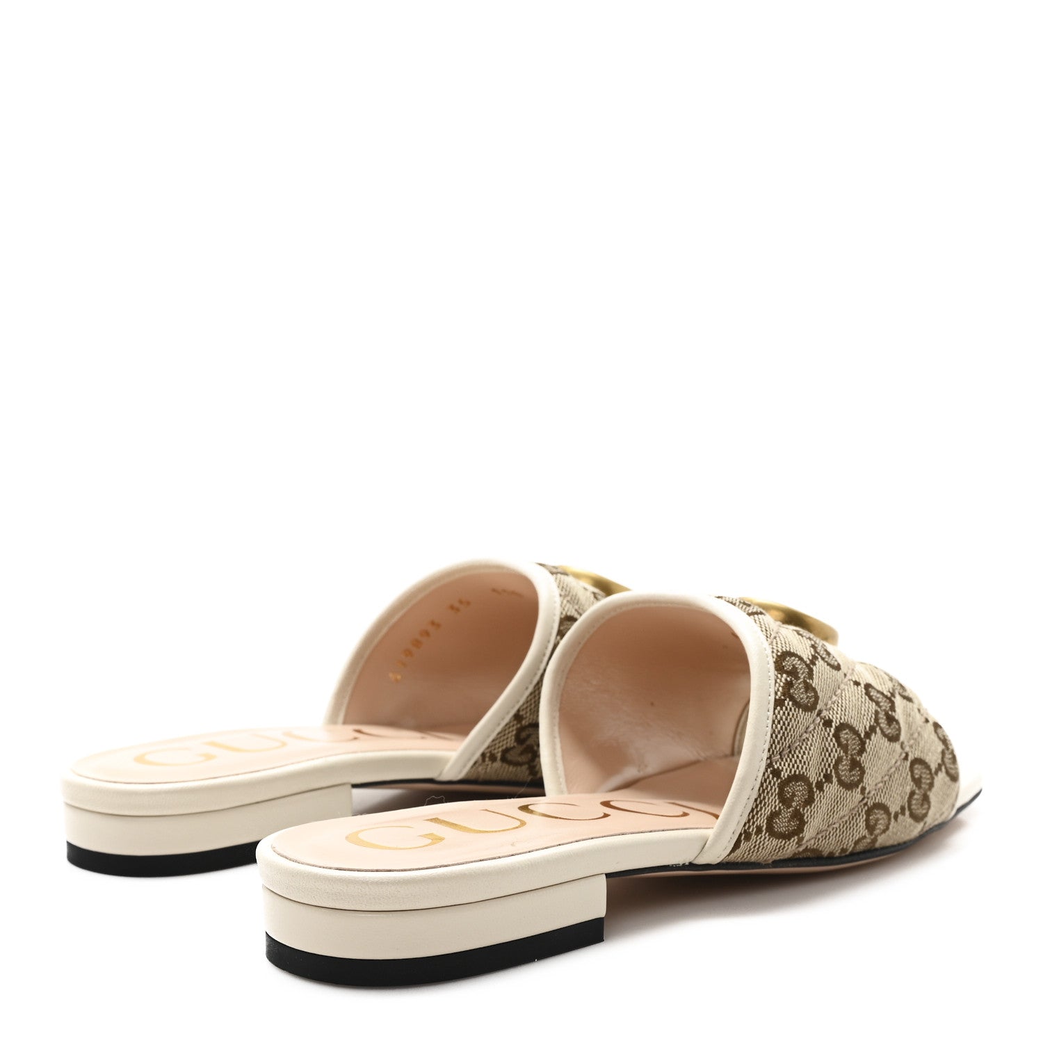 Gucci Monogram Matelasse Diagonal GG Marmont Flat Slide Sandals  35 Beige Ebony Mystic White 5 of 10