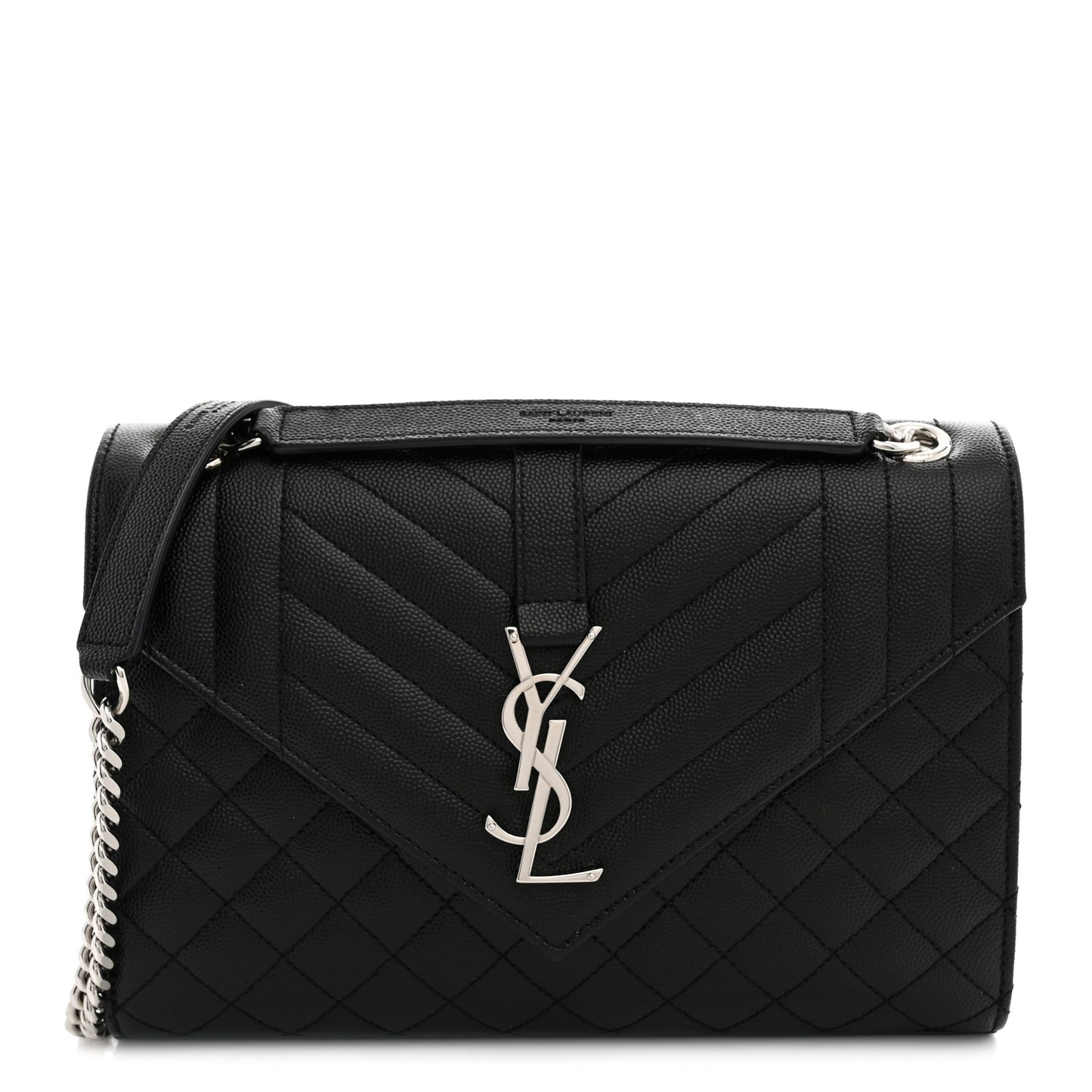Grain De Poudre Textured Mixed Matelasse Triquilt Small Monogram Satchel Black