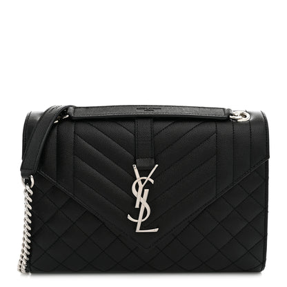 Saint Laurent Grain De Poudre Textured Mixed Matelasse Triquilt Small Monogram Satchel Black 1 of 11