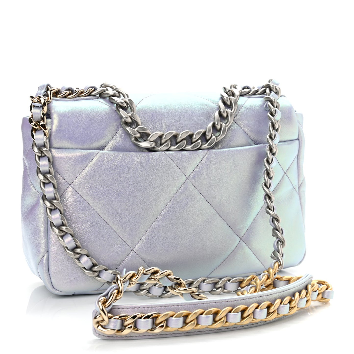 Iridescent Calfskin Quilted Medium Chanel 19 Flap Light Purple Blue