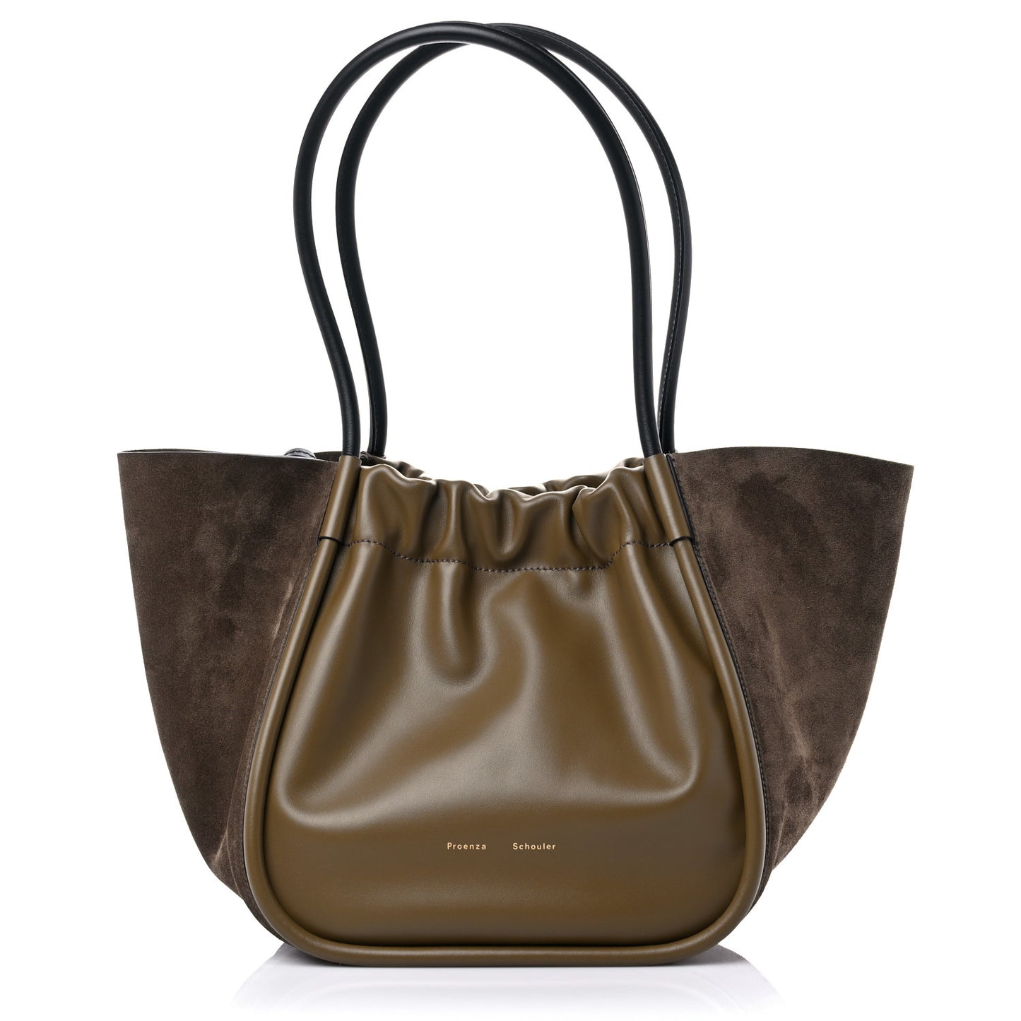 Calfskin Suede Large Ruched Tote Truffle